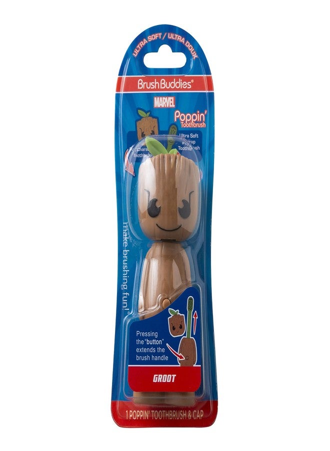 Brush Buddies Marvel Groot Kids Toothbrush, Soft & Rounded Bristles, Poppin' Fun Superhero Toothbrush Cover - Image 1